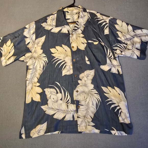 Tommy Bahama Other - Tommy Bahama Mens Short Sleeve Silk Tropical Leaf Floral Camp Shirt Navy Blue XL